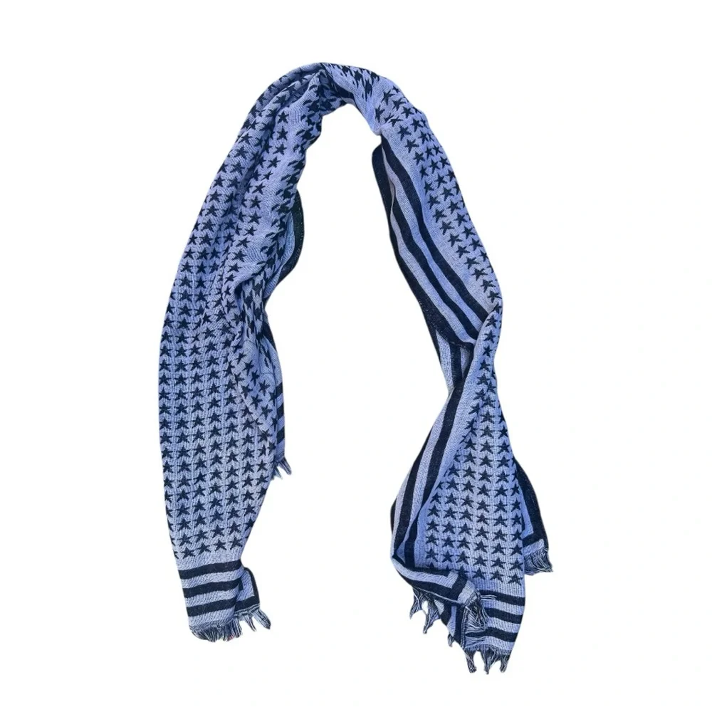 🧣 Blue & Navy Houndstooth Woven Scarf‎ — Unbranded